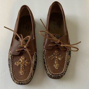 Ariat Gypsy Soule Safari Boat Shoes w/ Jemstone Bling Crosses  - 7.5 - NWOT